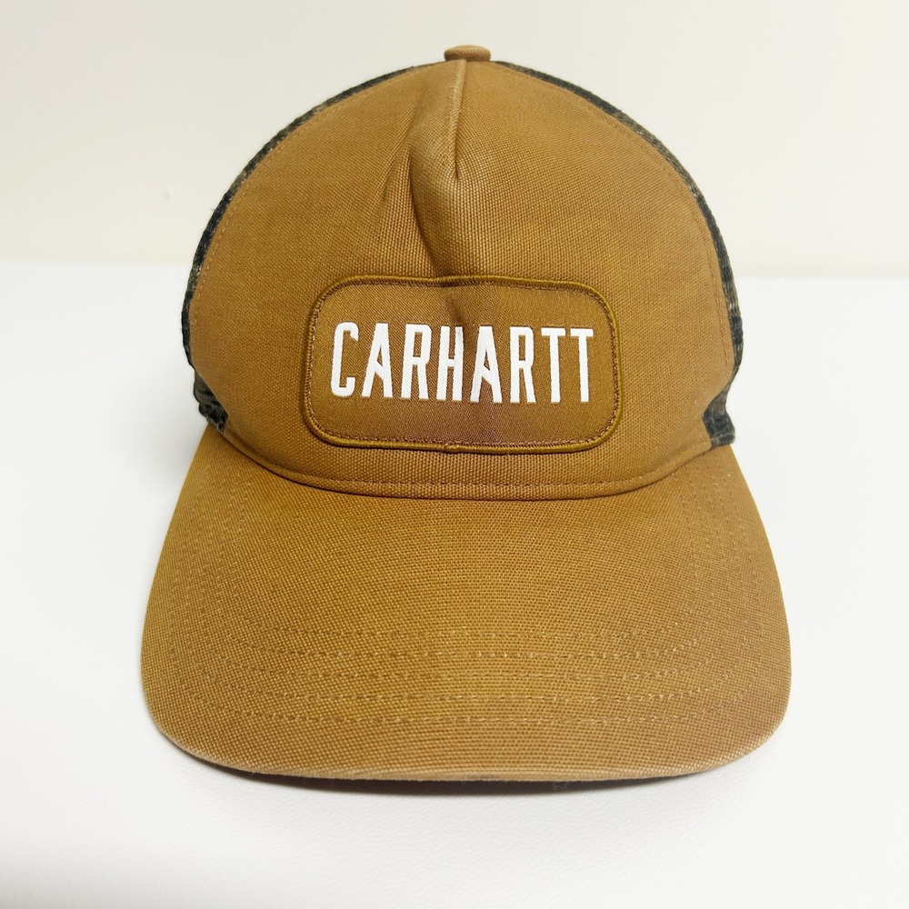 Carhartt Mens‎ Workwear Outdoor Brown Camo Mesh Snapback Logo Trucker Hat